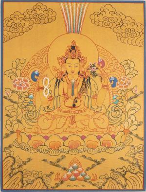 Small Size 4 Armed Avalokiteshvara Chengrezig Thangka | Bodhisattva Thangka Art For Wall Decor | Deity Of Compassion